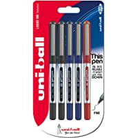 Uni-Ball UB-150 Eye Micro - Pack de 5 bolígrafos- 0.5 mm- color negro- azul y rojo